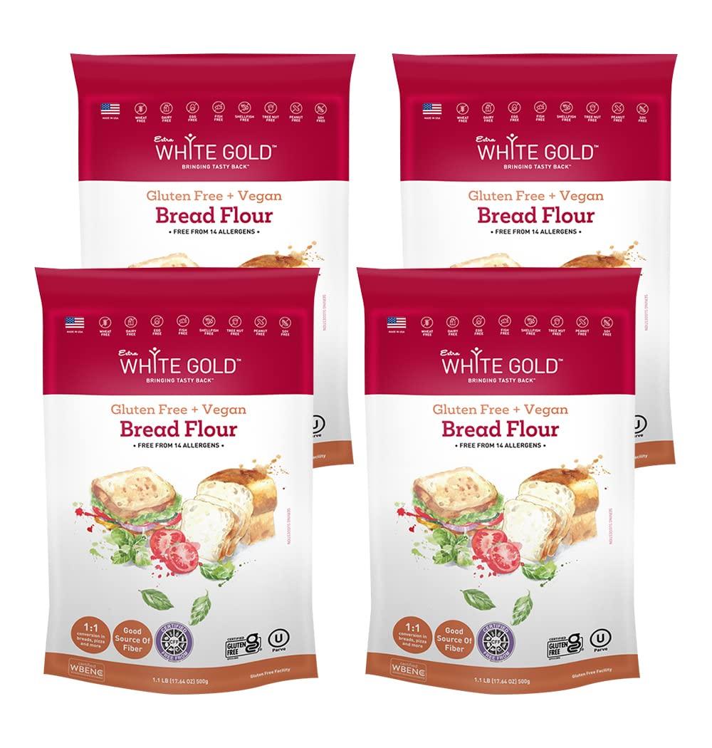 Extra White Gold Extra White Gold Gluten Free Bread Flour Blend For Breads, Yeasted Pastries , Pizza, Focaccia [Kosher] [Gluten Free] [Vegan] [Soy Free] [Nut Free] [Dairy Free] 1.1 Pound (4 pack)