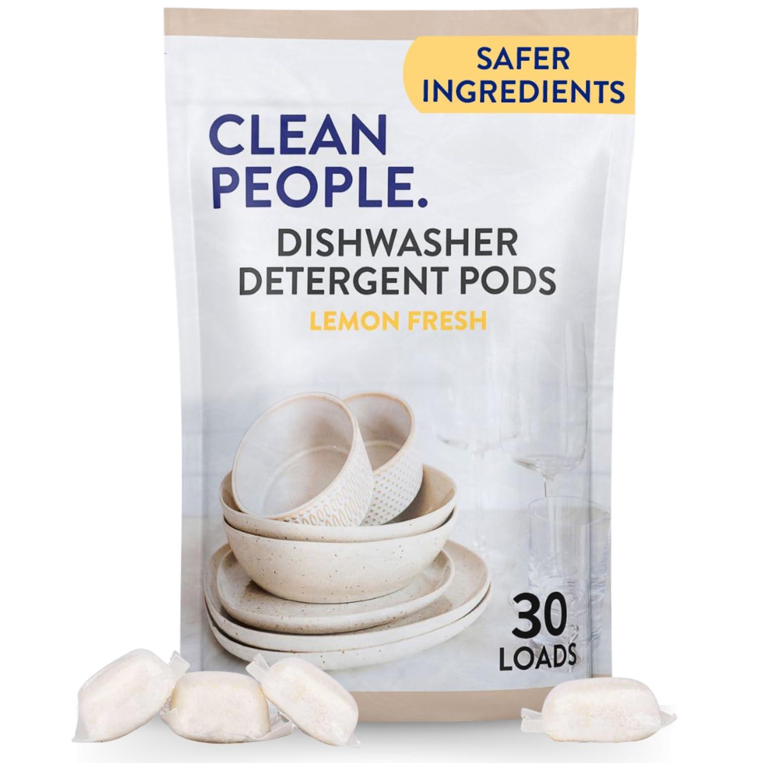 THE CLEAN PEOPLE The Clean People Dishwasher Pods - Cuts Grease & Rinses Sparkling Clean - Residue-Free - Phosphate Free Dishwashing Pods - Lemon, 30 Pack
