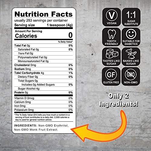 Smart138 Monk Zero - Monk Fruit Sweetener, Non-Glycemic, Keto Approved, Zero Calories, 1:1 Sugar Substitute (Granular, 40oz)