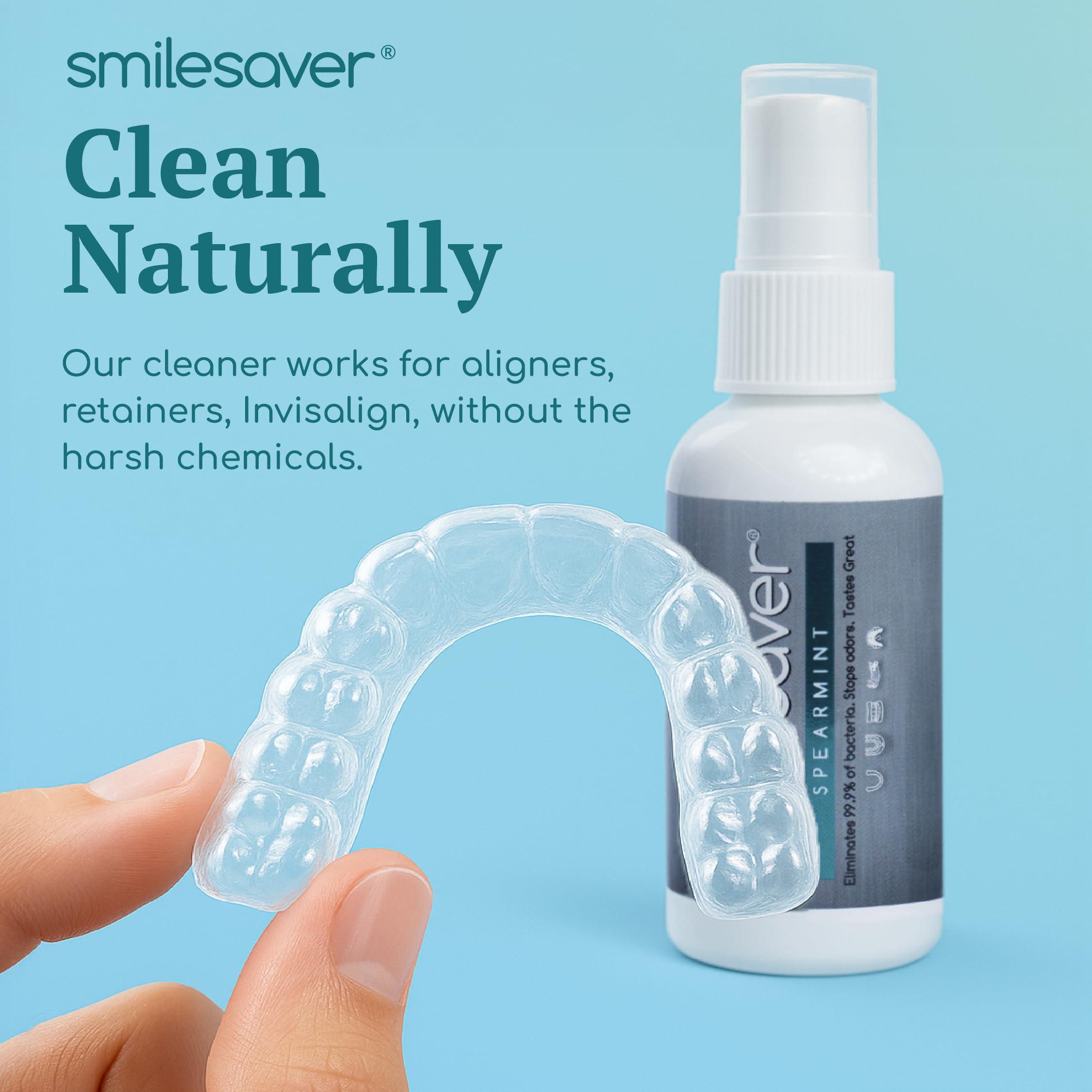 Soluria Smilesaver Retainer Cleaner Spray Invisalign, Mouth Guard, and Denture Cleaner Quick Oral Care for Aligner & Retainer Hygiene Natural, Portable & Minty Fresh Oral Care Products (2oz)