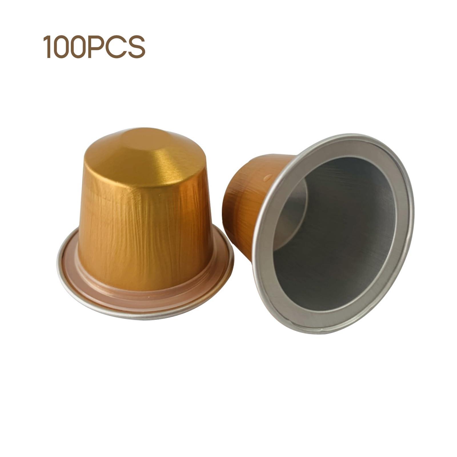 Muloo Muloo 100 Pieces Empty Coffee Capsule Cups Aluminum-Foil Coffee Capsule with Self Adhesive Seal Stickers Disposable Coffee Pods Coffee Capsule Gold