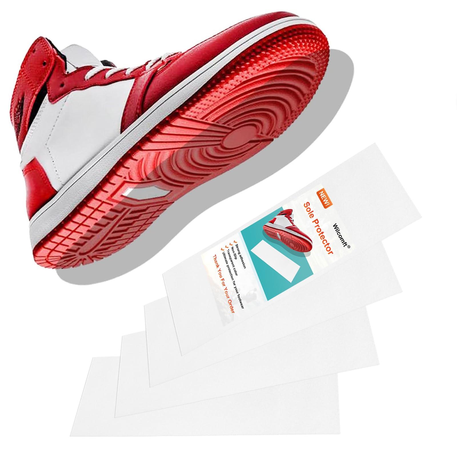 Wilcomft Wilcomft Shoe Sole Protectors for Sneakers,Strong Self-Adhesive Non-Slip Anti-Wear Sole Sticker for Shoes,Sole Shields Red Bottom Protectors for High Heels,14.2 x 5.2 Inches 4 Pcs Clear