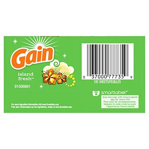 Gain Gain Fabric Softener Dryer Sheets, Island Fresh Scent, 105 count
