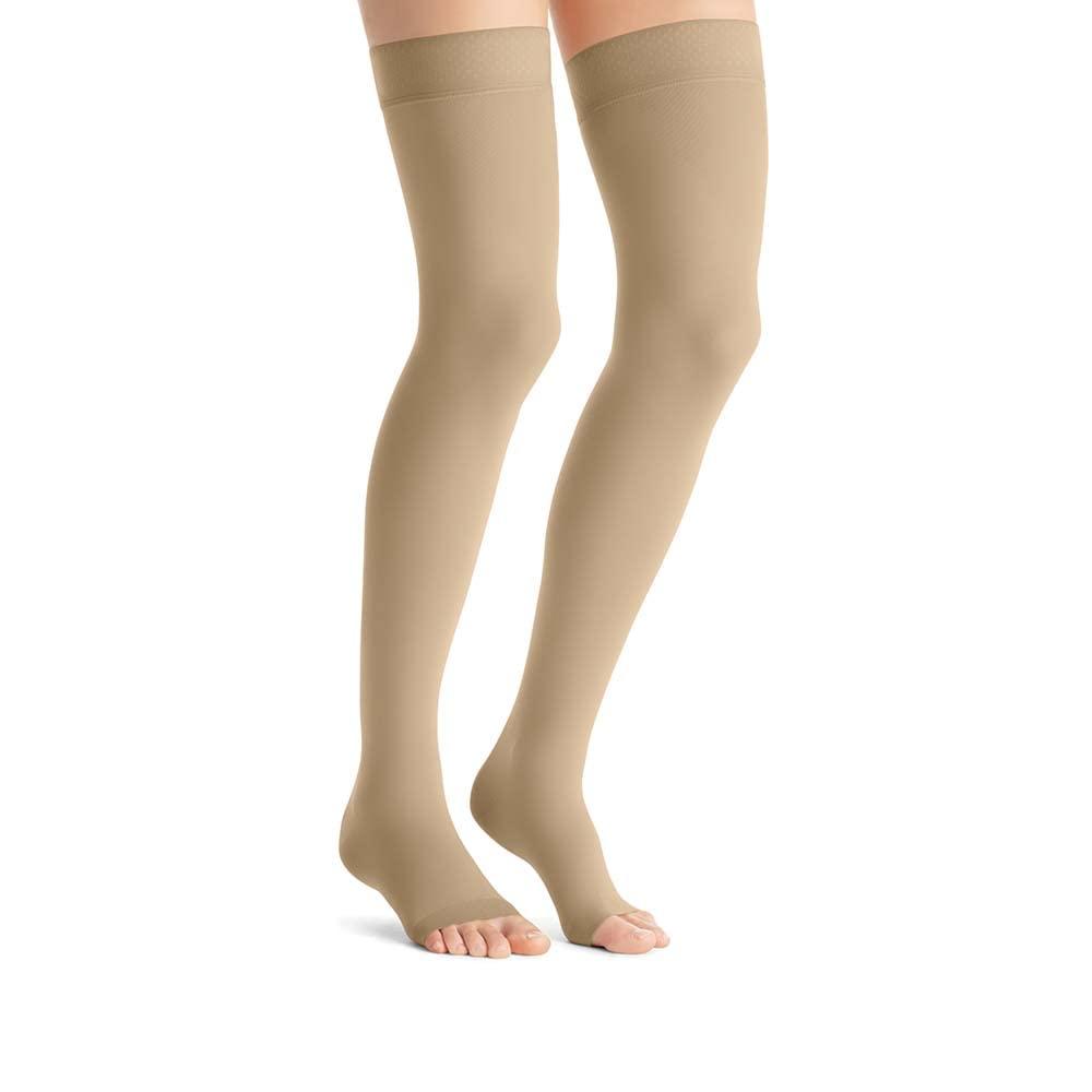 JOBST JOBST Opaque Compression Stockings, 15-20 mmHg, Thigh High, Silicone Dot Band, Open Toe, Natural, Small