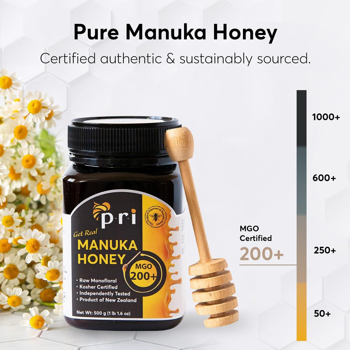 PRI PACIFIC RESOURCES INTERNATIONAL THE ESSENCE OF PRI Manuka Honey, Certified MGO 200+, Raw New Zealand Manuka Honey, 500g Jar
