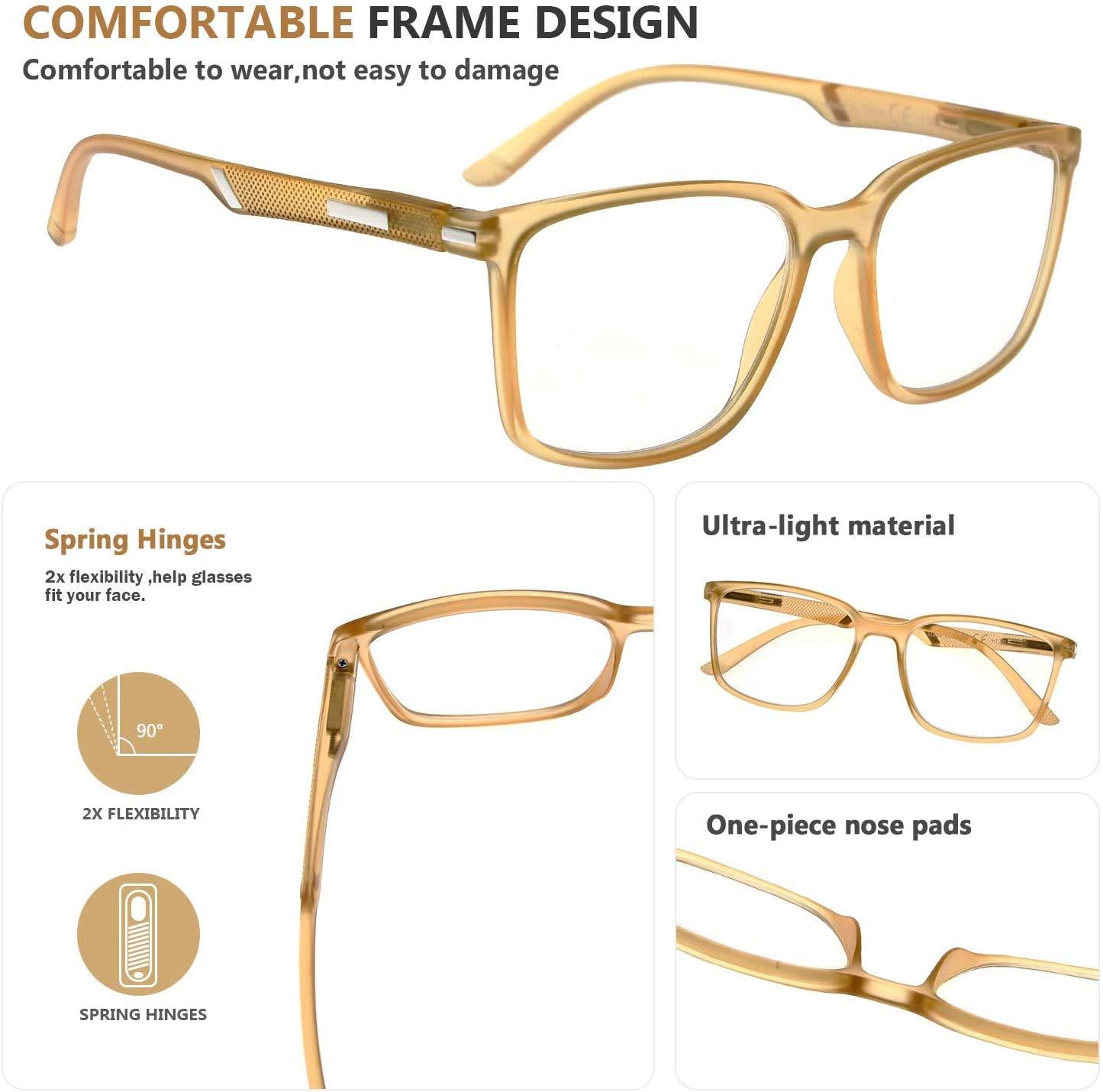 Eyekepper Eyekepper 5 Pack Reading Glasses Large Frame Square Readers Spring Hinges Men Women +3.50
