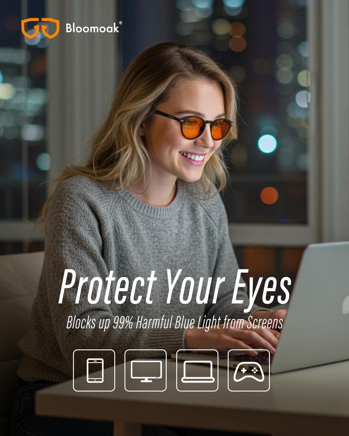 Bloomoak Bloomoak 99% Blue Light Blocking Glasses,Retro Round Glasses,Relieve Eye Fatigue,Improve Sleep,For Screens/Games