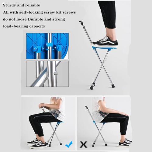 SPXTOM Hold 440 lbs Walking Cane Stick with Seat, Height Adjustment, Aluminum Alloy Massage Crutches Stool, Elderly Seniors Outdoor Travel Mobility Aid, Folding (Size : Black)