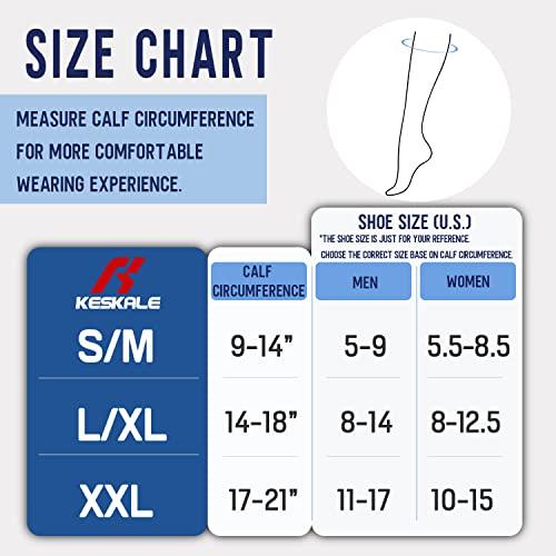 Keskale Keskale Compression Socks for Men & Women 20-30 mmHg Knee High (2 Pairs) - Best Support for Medical, Athletic, Sports, Travel, Running (Black/Gray, L/XL)