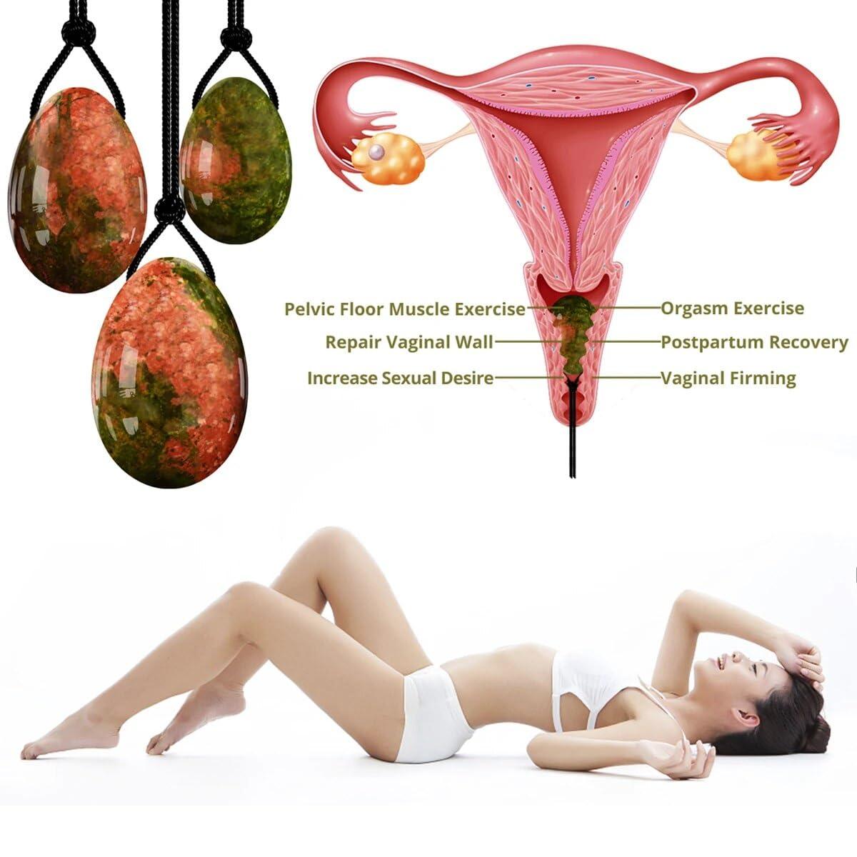 NVbHof Natural Greenstone Jade Eggs, Kegel Balls Massage Egg for Women Train Pelvic Muscles with Box Pack, Yoni Stone