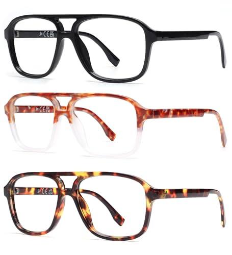JM JM 3 Pack Oversized Aviator Reading Glasses for Women Men, Retro Square Blue Light Computer Readers +0.0