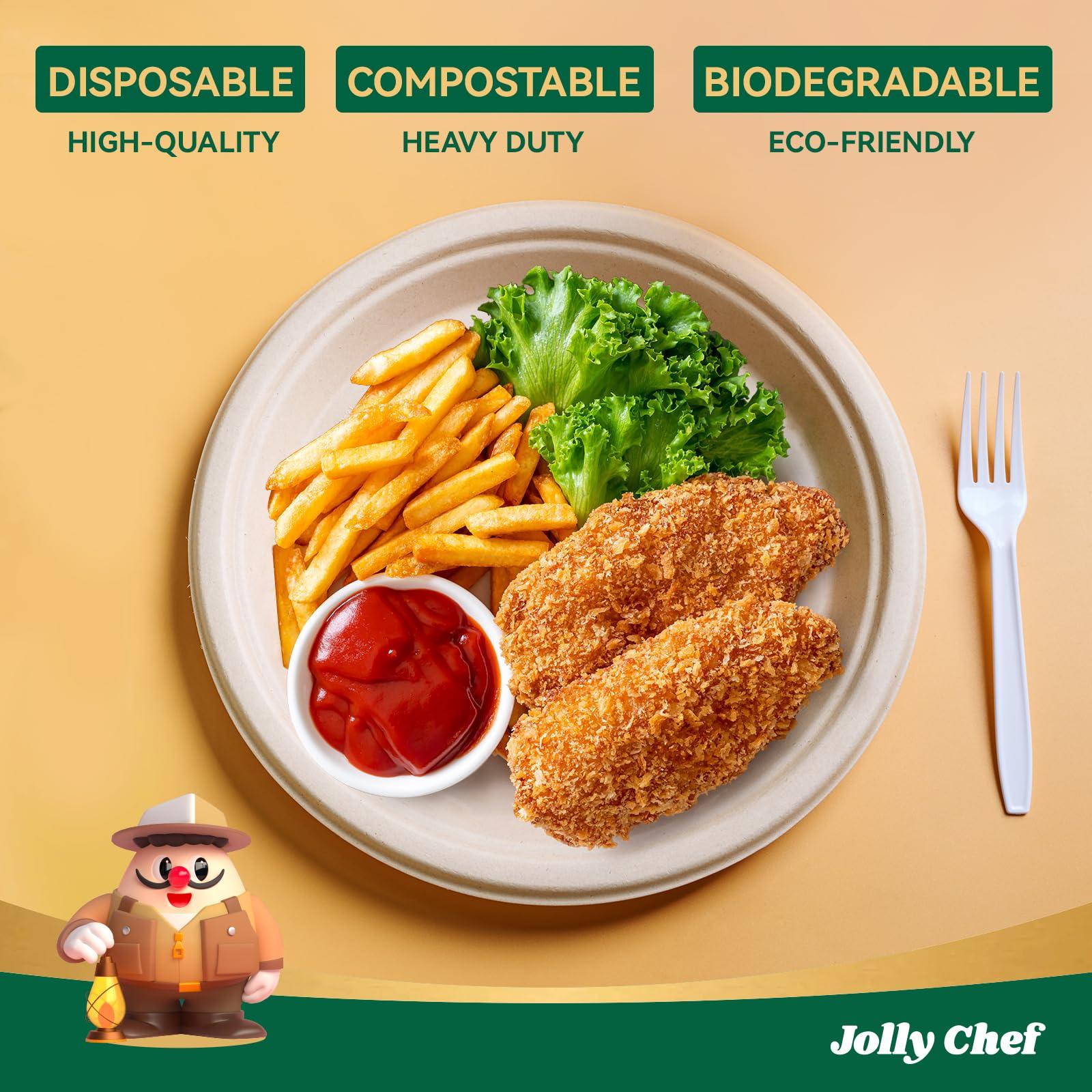 JOLLY CHEF JOLLY CHEF Compostable Heavy Duty Plates 10 Inch [150 Pack] Eco-Friendly Disposable Natural Paper Plates Bagasse Biodegradable Plates Bulk for Party Dinner Sugarcane Fibers Round Plates(Brown)