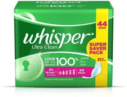 WHISPER Whisper Ultra Clean Sanitary Pads - 44 Count XL Wings Super Saver Pack Sanitary Pad