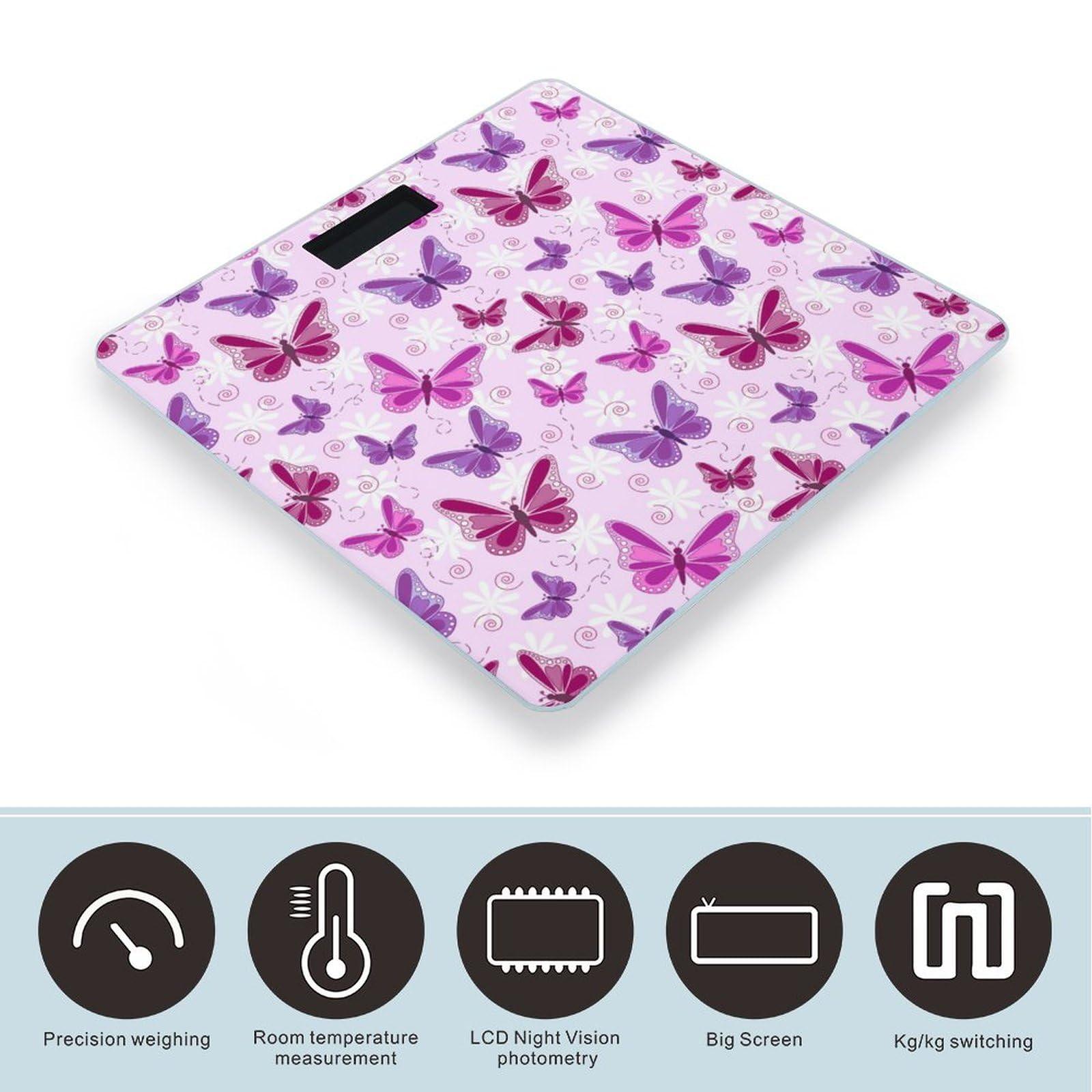 LJFABKY7898 Purple Butterfly Funny Bathroom Scale for Body Weight Highly Accurate Digital LCD Display Weighing Machine