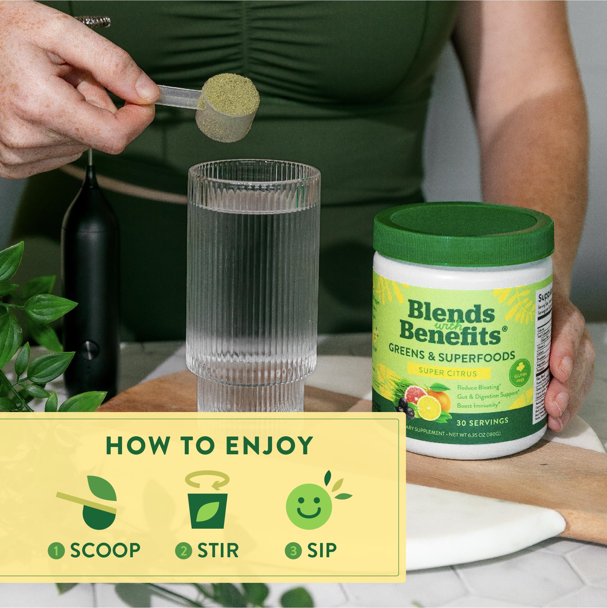 360 Nutrition 360 Nutrition Blends with Benefits Super Greens Powder w/Probiotics, Digestive Enzymes, Sugar & Gluten Free, Plant Based Superfood Drink Mix for Gut Health, Bloating, Immunity, Overall Health, 6.35 oz