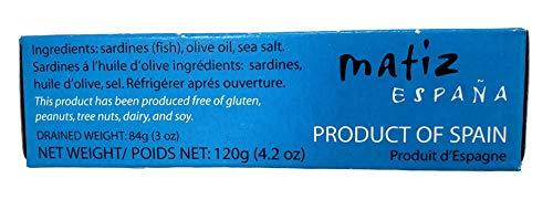 Matiz Matiz Sardines in Olive Oil, 4.2 Ounce Can (Pack of 12) Spanish Gourmet Wild Caught Natural Fish for Tapas, Snacks, or Meals, Protein Rich, Sealed Freshness