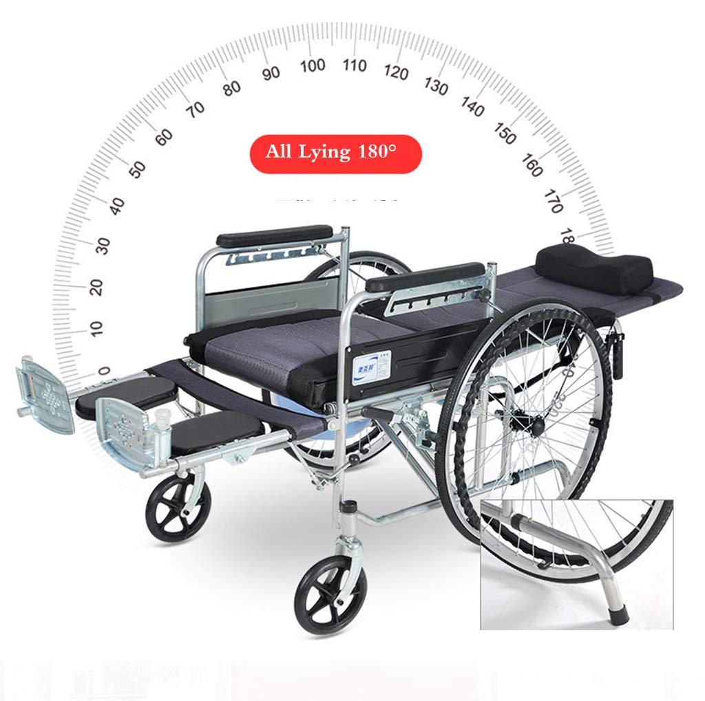 Mustbe Strong Lightweight Folding Aluminum Alloy Medical Wheelchair with Toilet Seat Multifunctional Trolley Adjustable backrest and Lifting Legs to Rest