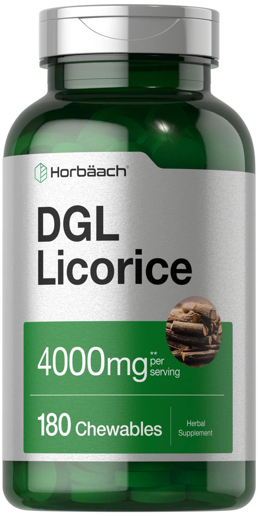 Horbäach Horbaach DGL Licorice Chewable Tablets | 4000mg | 180 Count | Vegetarian and Non-GMO | Deglycyrrhizinated Licorice Root Extract