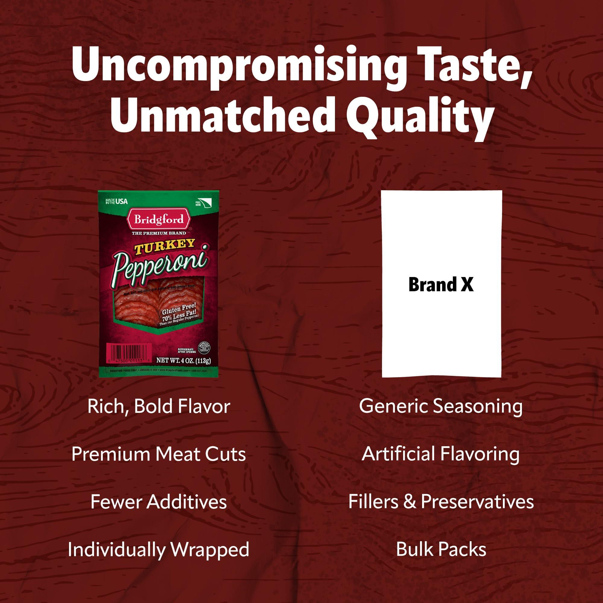 Bridgford Bridgford Sliced Turkey Pepperoni 4 oz Pack of 2 - Pepperoni Slices for Pizza and Sandwiches - Naturally Smoked Turkey Pepperoni for Low-Carb Keto Diets - Healthy Pepperoni Alternative for Snacking