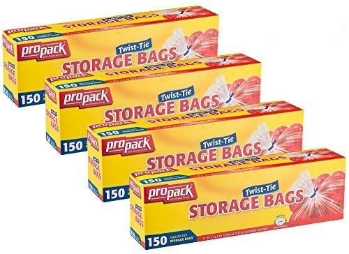 Propack ProPack Disposable Plastic Storage Bags With Original Twist Tie, 1 Gallon Size, 600 Bags, Great For Home, Office, Vacation, Traveling, Sandwich, Fruits, Nuts, Cake, Cookies, Or Any Snacks (4 Packs)