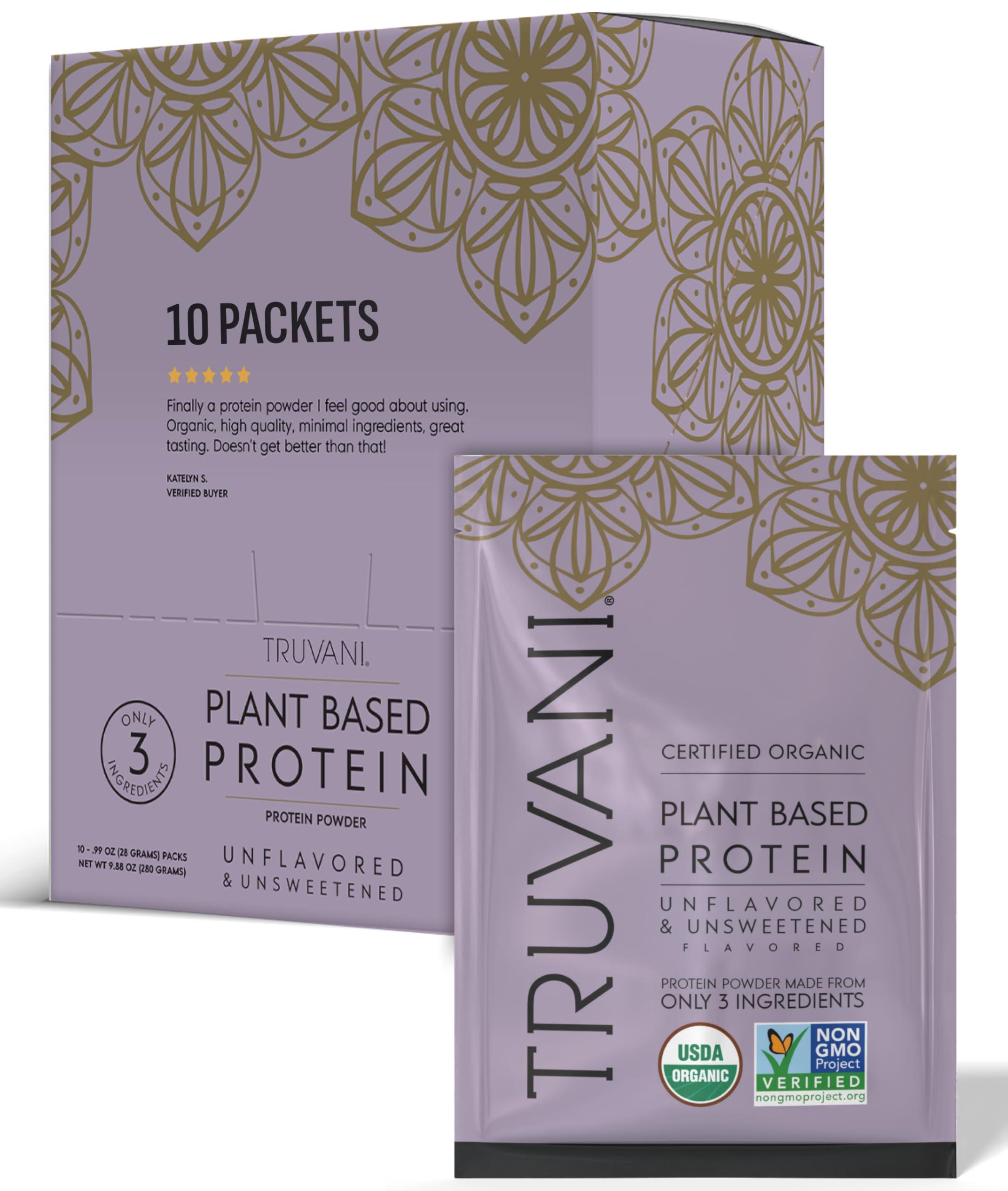 Truvani Truvani Vegan Pea Protein Powder | Unflavored | 20g Organic Plant Based Protein | 10 Travel Packets | Keto | Gluten & Dairy Free | Low Carb | No Added Sugar