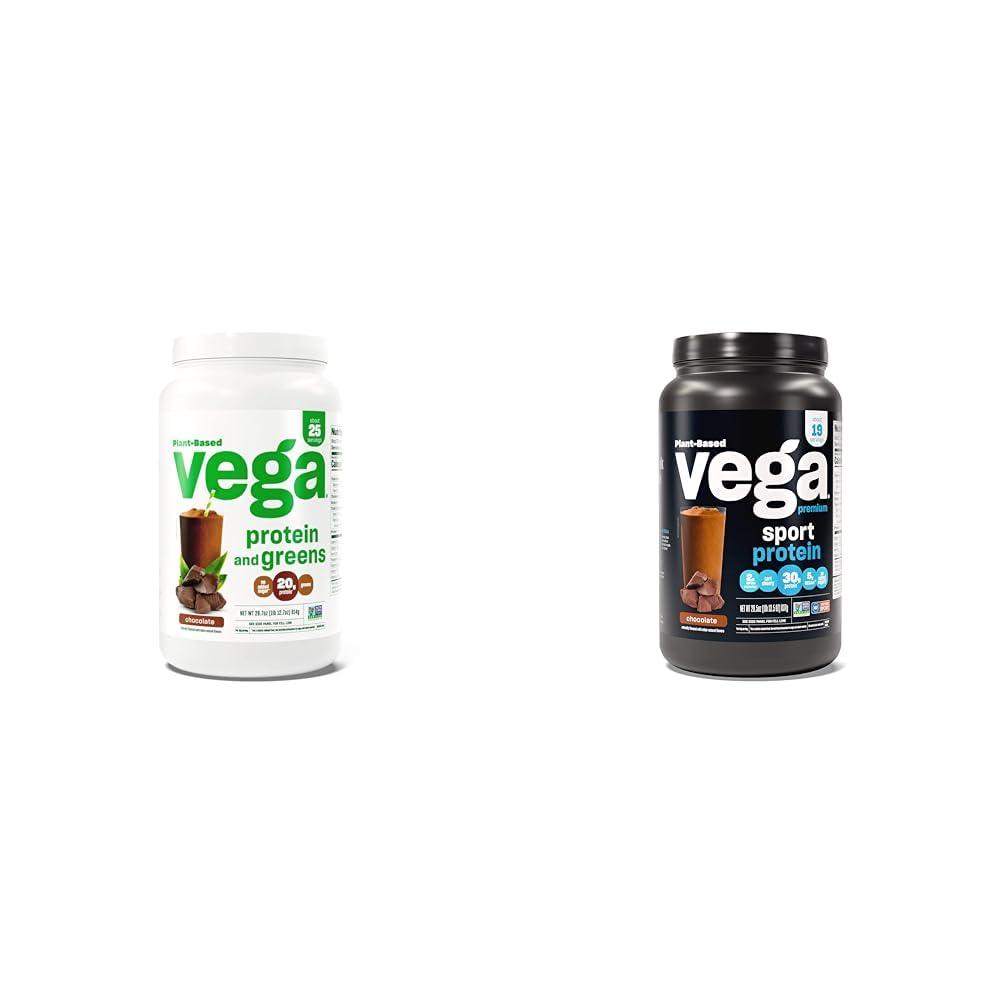 Vega Vega Protein and Greens Protein Powder, Chocolate - 20g Plant Based Protein Plus & Premium Sport Protein Chocolate Protein Powder, Vegan, Non GMO, Gluten Free Plant Based