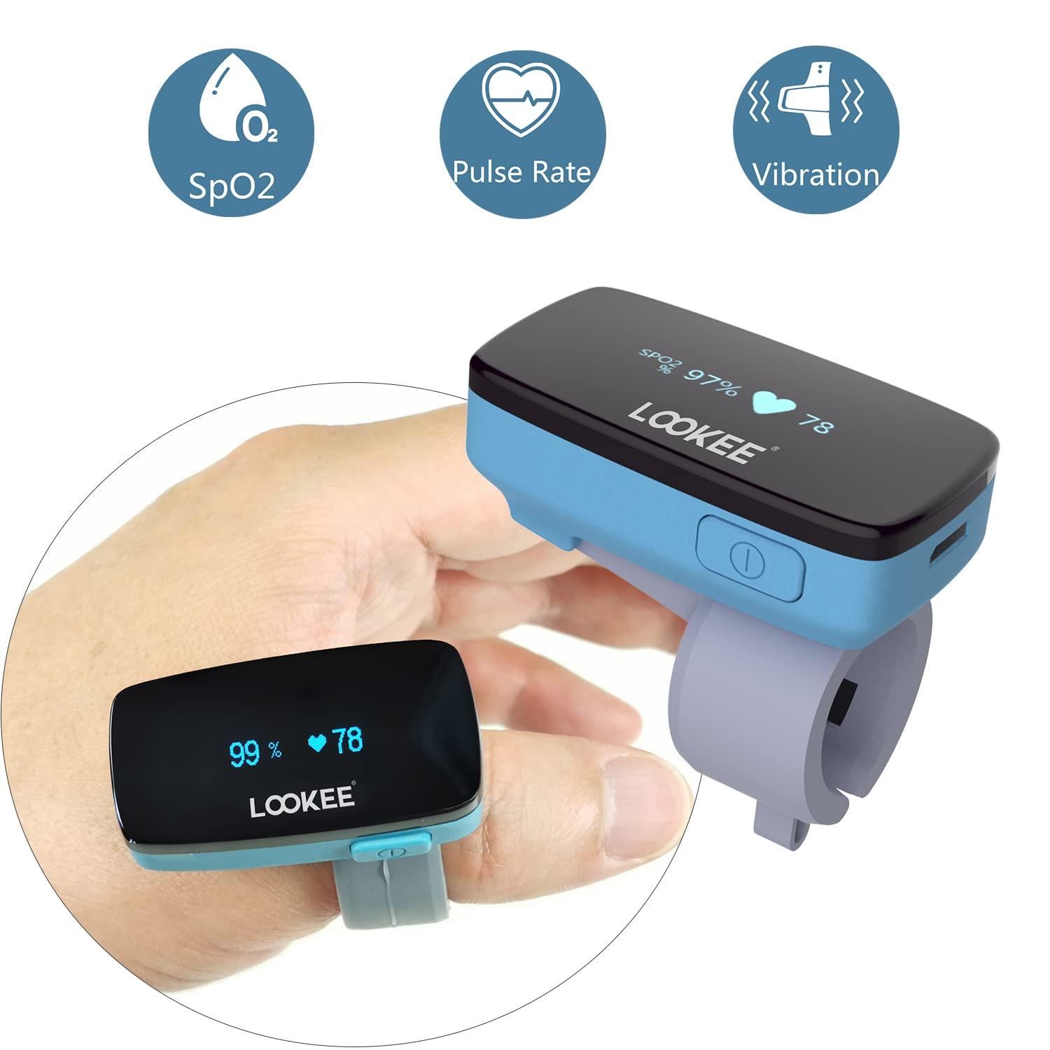 LOOKEE LOOKEE Ring-Pro Wearable Oxygen Monitor with Vibration Reminder for Low O2 | Continuous Pulse Oximeter | Rechargeable Blood Oxygen Saturation Tracker for SpO2 & PR, Free APP & PC Reports
