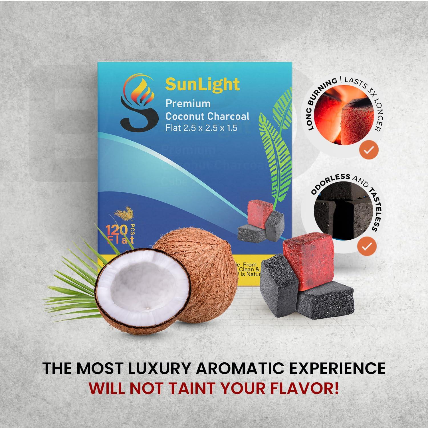 Sunlight Charcoal Sunlight Premium Coconut Charcoal Flats- 120 Half Cubes (1.25MM)- Long Lasting Natural Coco Charcoal - Zero ASH - Low Odor - 1.25MM Flats- Long Lasting - Full Burn