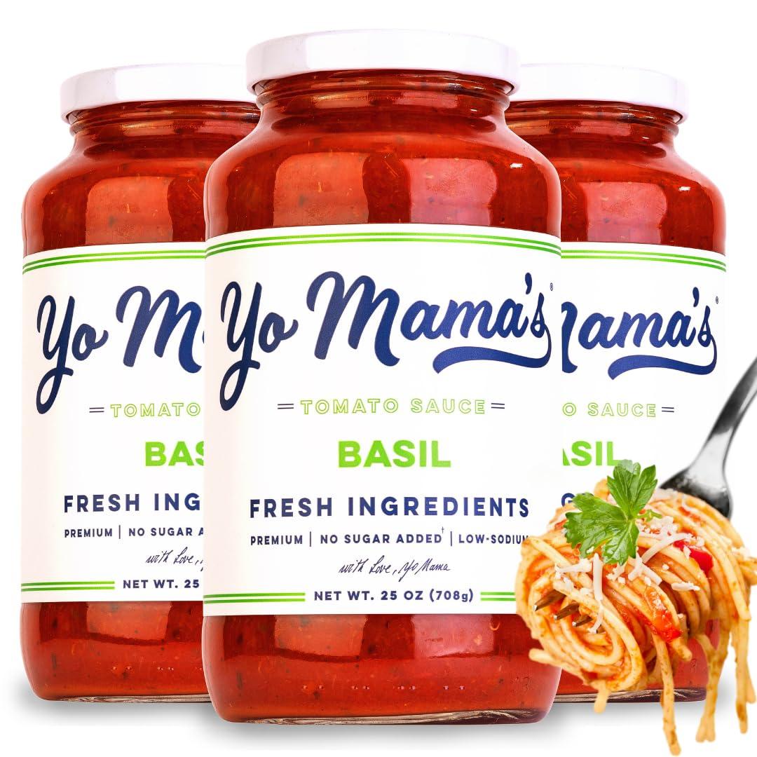 Yo Mama’s Foods Yo Mama\'s Foods Keto Tomato Basil Pasta and Spaghetti Sauce - Pack of (3) - No Sugar Added, Low Carb, Low Sodium, Vegan, Gluten Free, Paleo Friendly, and Made with Whole, Non-GMO Tomatoes