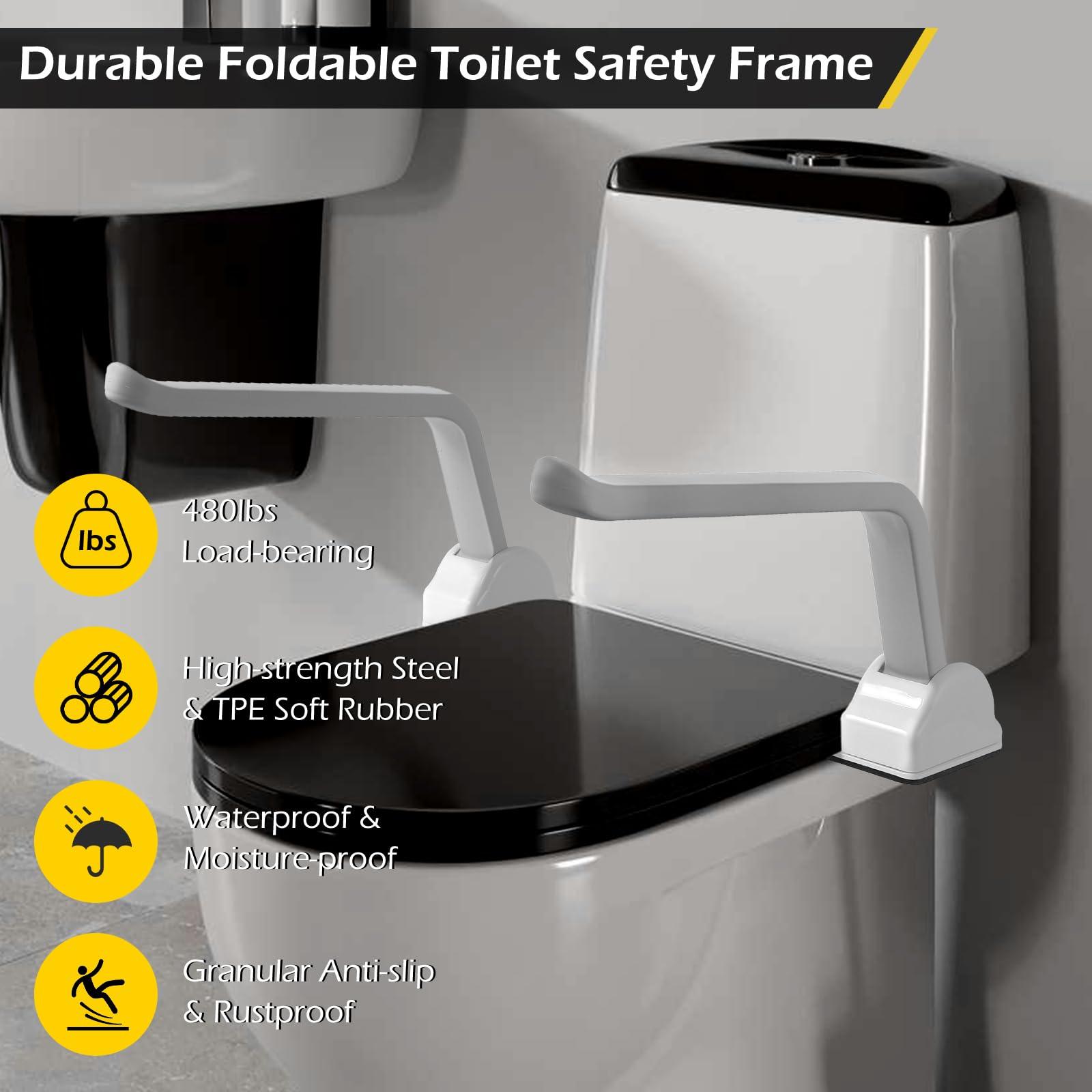 Dyna-Living Dyna-Living Toilet Safety Rails 480lbs Load-Bearing Toilet Safety Frame with Flip Up Non-Slip Aluminum Alloy Armrest Toilet Assist Devices for Seniors Toilet Support Bars for Elderly Toilet Seat Rails