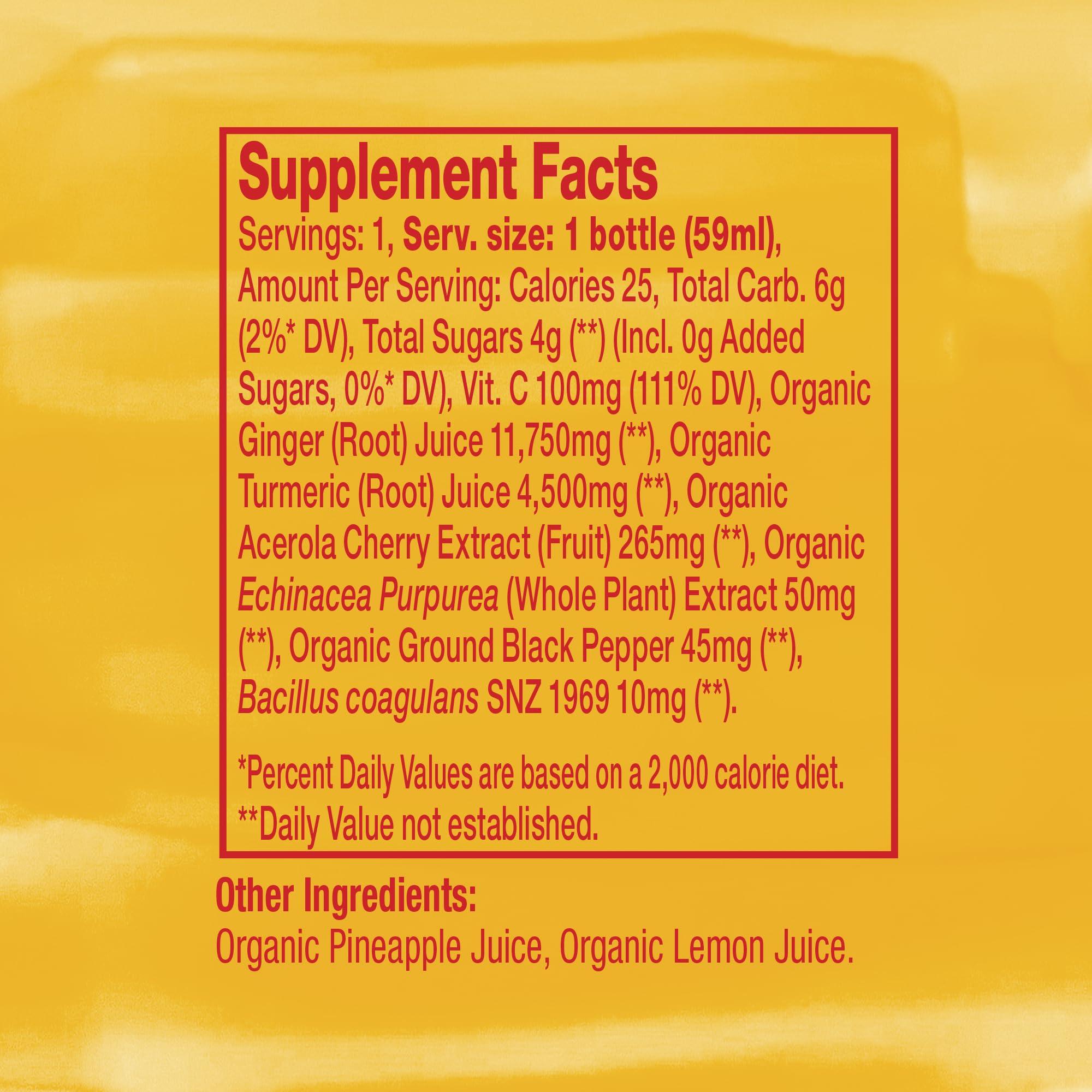 Vive Organic Vive Organic Immune Support Shot, Cold-Pressed Ginger, Turmeric, & Echinacea, Gluten Free, Vegan, Immunity Boost Original, 2 Fl Oz (Pack of 12)