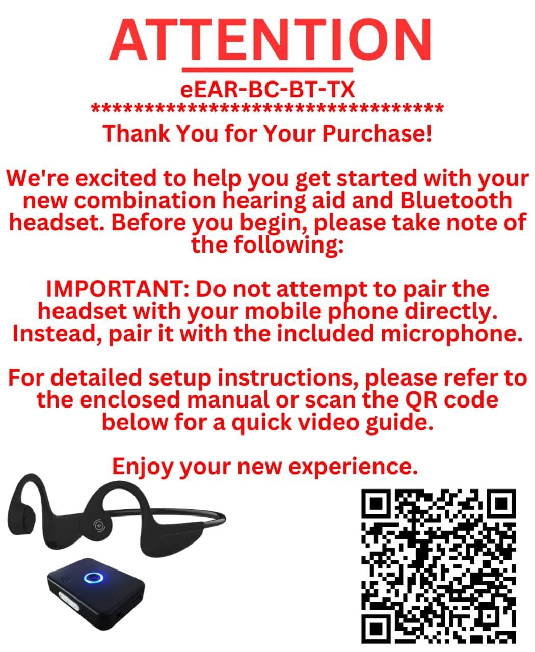 WLV-TECH eEAR-BC-BT-Tx-001 The FIRST Bone Conduction military grade, personal hearing amplifier with the latest Bluetooth 5.3 technology open ear headphones with Sound Transmitter