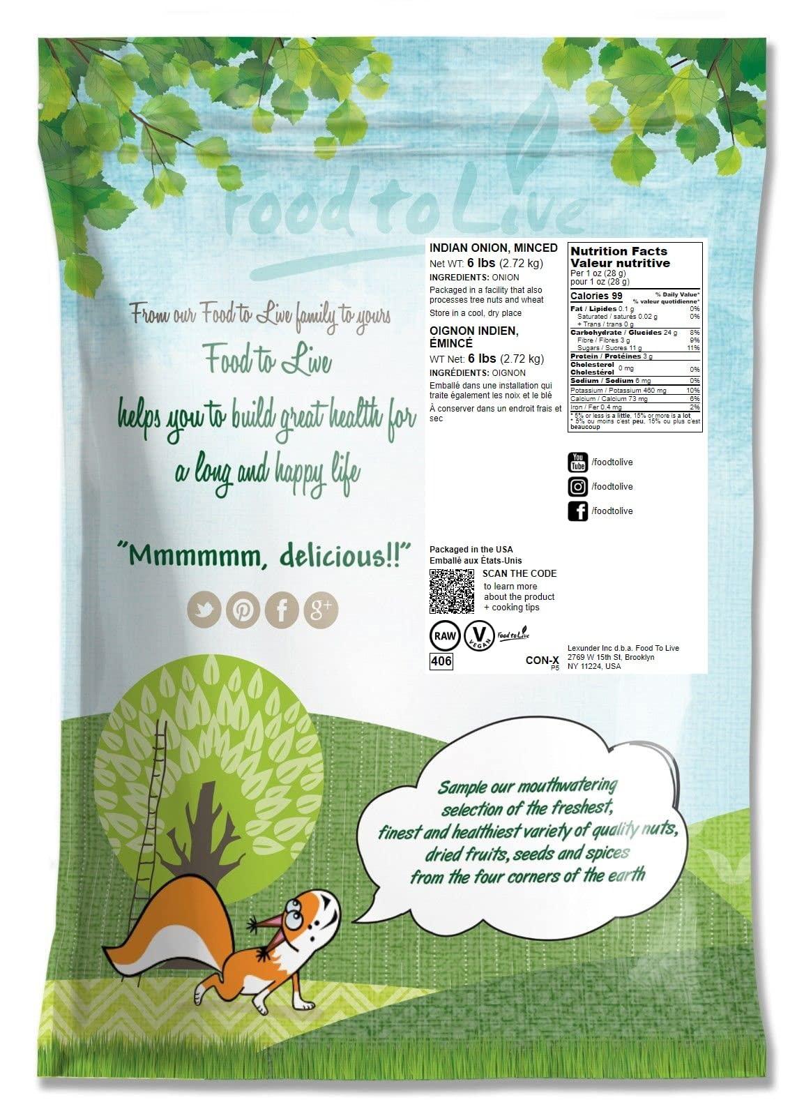 Food to Live Food to Live Minced White Onion Dried Onion Flakes, Vegan, Bulk Spice. Great Alternative for Fresh Onions. Rich in Vitamin C, Dietary Fiber. Perfect as Seasoning, Dressing, Natural Flavor Enhancer