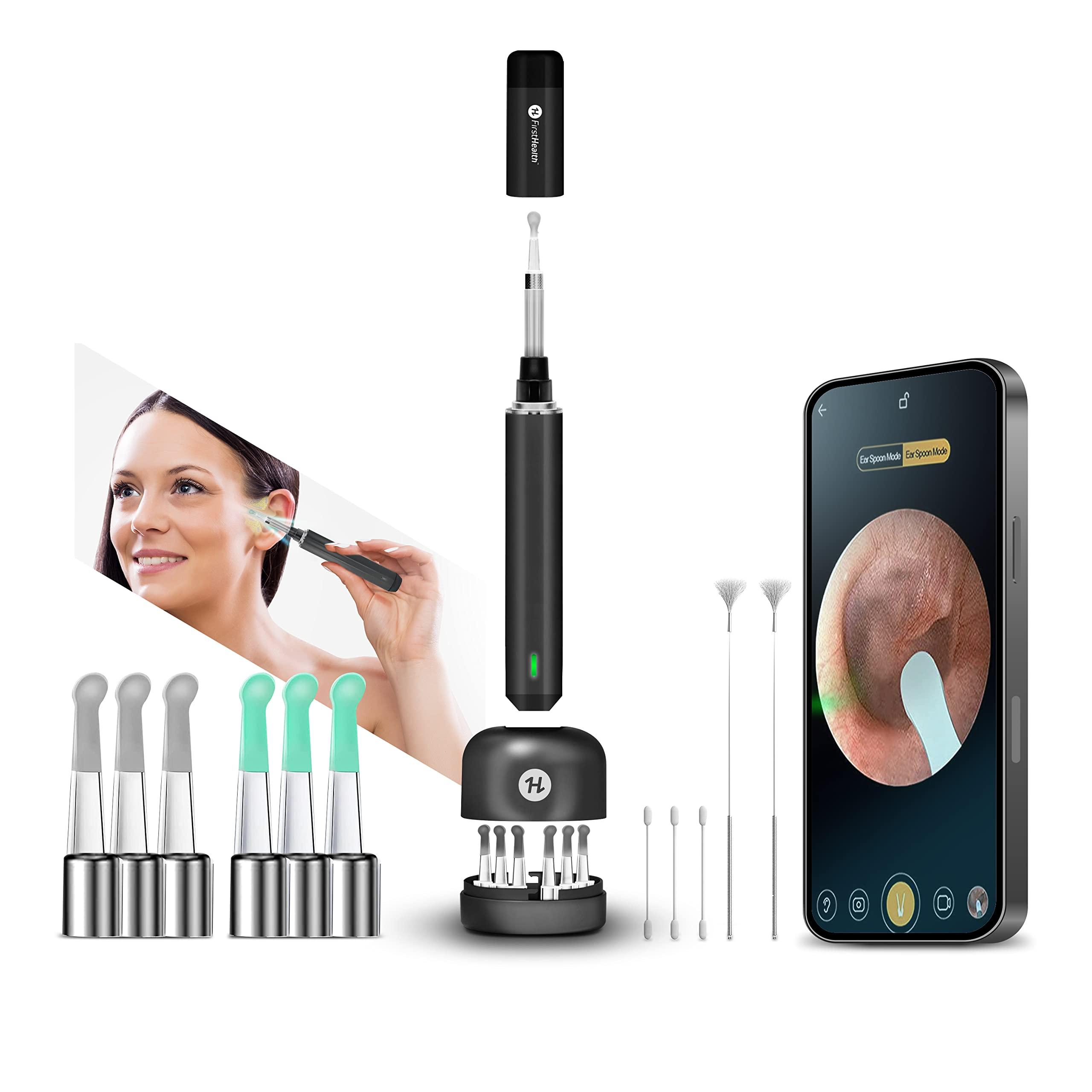 FIRSTHEALTH First Health Wireless Otoscope with Light | Waterproof Ear Cleaner with Camera and Light | Ear Wax Removal Tool Camera for iPhone/iPad, Android, USB | Ear, Nose & Throat Inspection | 1920P HD (Black)