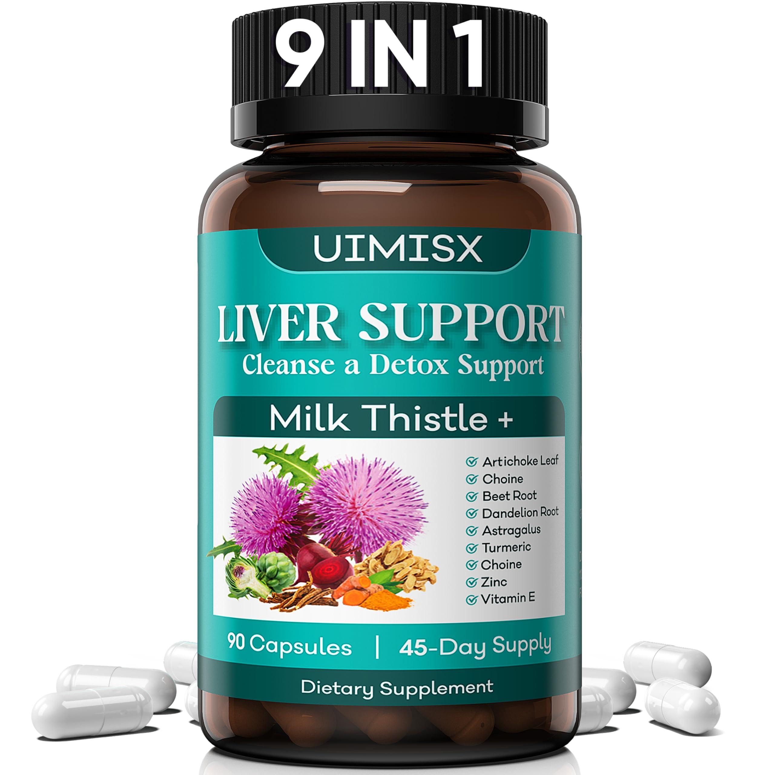 UIMISX UIMISX Liver Detox & Cleansing Formula Supports Health Liver Function with 30:1 7500mg Extract Milk Thistle & More, Non-GMO, 90 Capsules