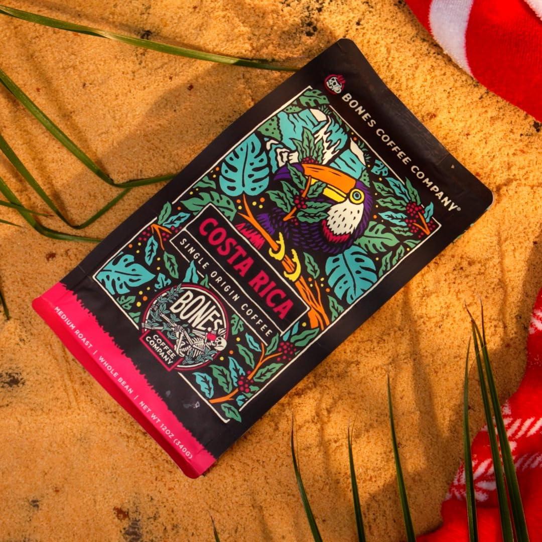 Bones Coffee Company Bones Coffee Company Costa Rica Single-Origin Coffee Beans, Medium Roast Ground Coffee Gifts Low Acid Gourmet, Cocoa, Nutty, Milk Chocolate Notes (12 oz)