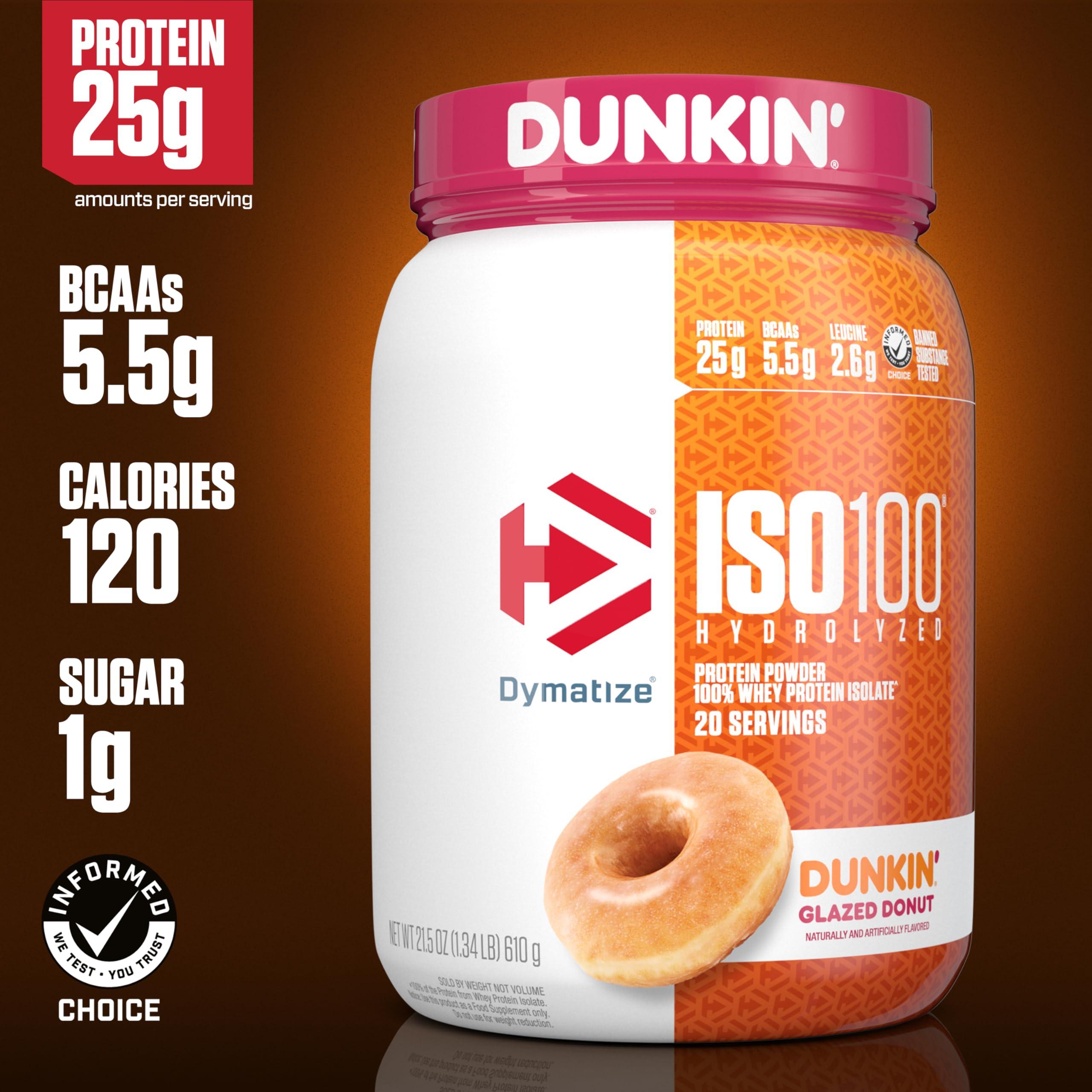 Dymatize Dymatize ISO100 Hydrolyzed Protein Powder, 100% Whey Isolate, Dunkin\' Glazed Donut Flavor, 20 Servings & ISO100 Hydrolyzed Protein Powder, 100% Whey Isolate Protein, 25g of Protein, 5.5g BCAAs