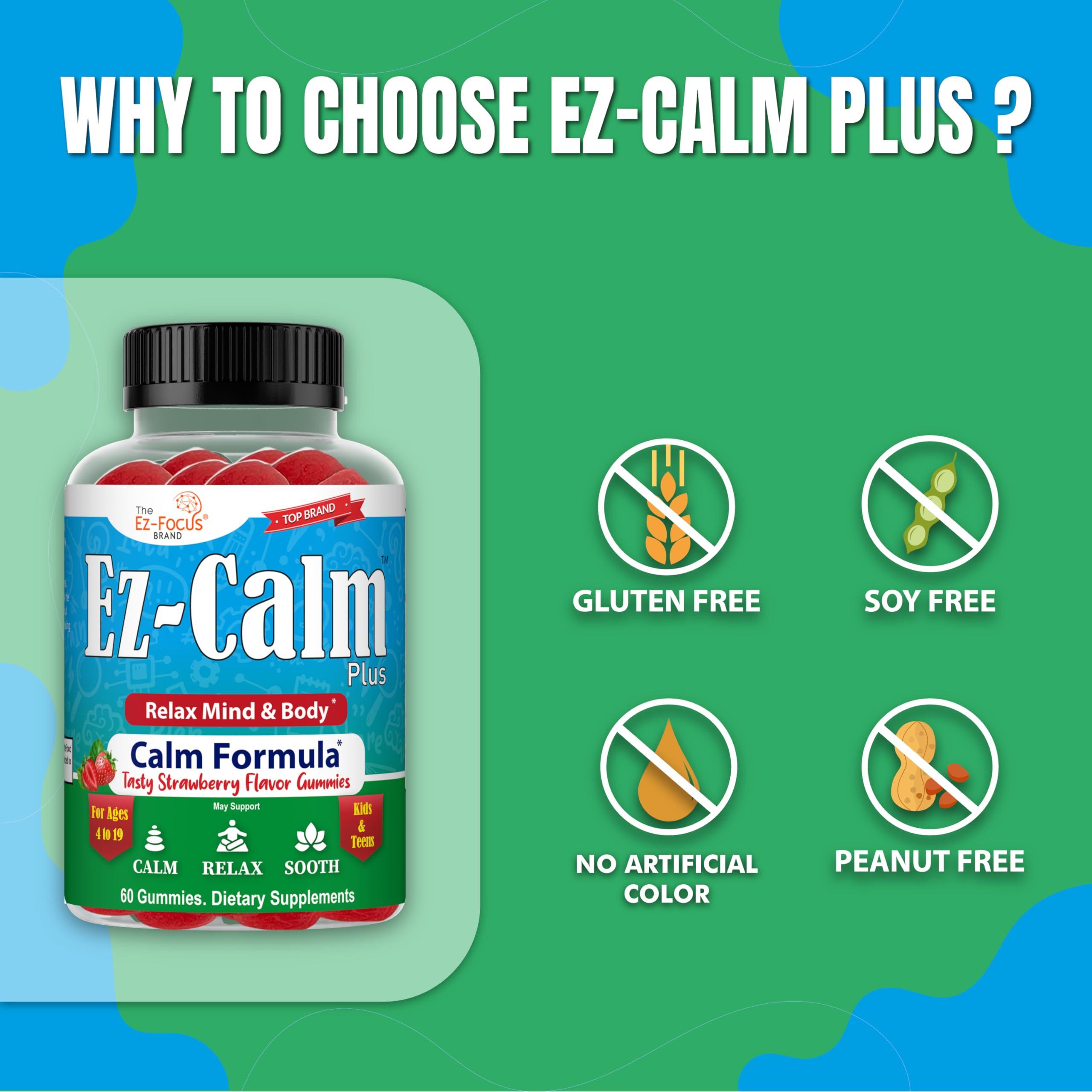 Ez-Focus Ez-Focus Organic Ashwagandha Gummies for Kids & Teens Calm & Focus Supplement with Ashwagandha Extract, Natural Calm Gummies for Kids, Sleep & Mood Support, Attention & Focus Vitamins- 60 Ct