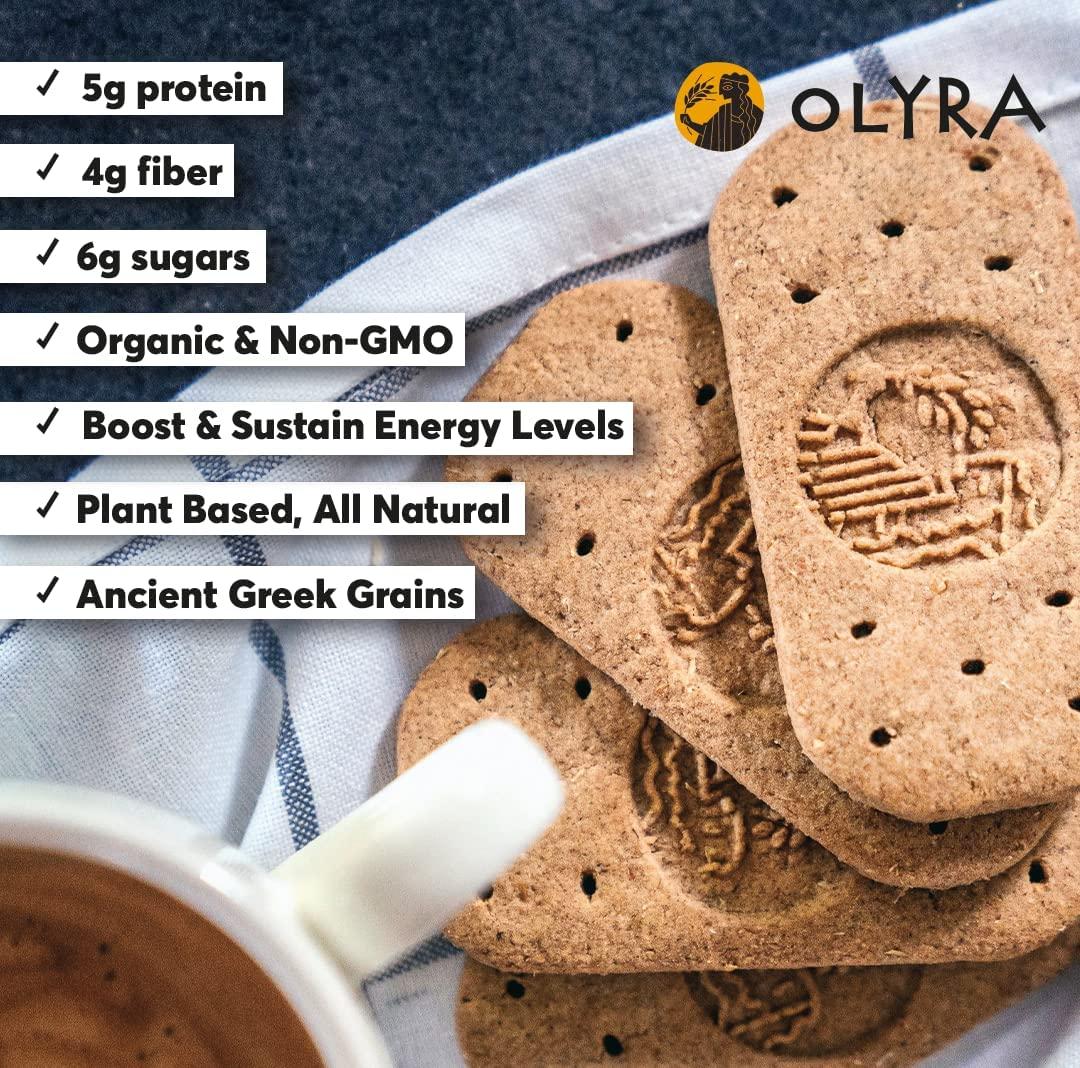 Olyra Ancient Greek Grains Olyra Breakfast Biscuits Cinnamon Tahini, Kids Healthy Snacks, Low Sugar, High Fiber, Plant-Based Protein Cookies, Organic Breakfast Cookies with Ancient Greek Grains, 24 Packs