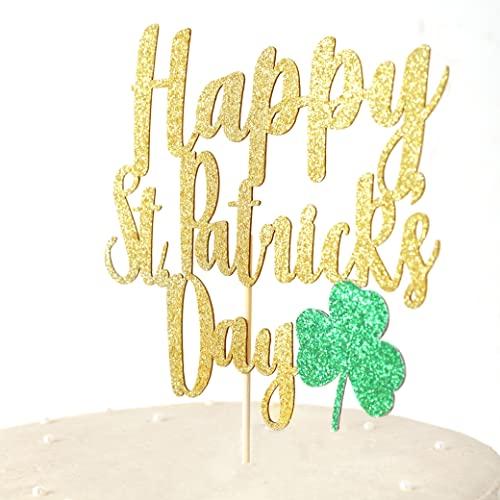 BOOMPA St Patrick’s Day Birthday Cake Topper - Lucky St Paddy’s Day Four Leaf Clover - Irish Themed Cake Decorations - Lucky 1st Happy Birthday For Gold Cake Flag - Best Photo Booth Props (St Patrick’s Day)