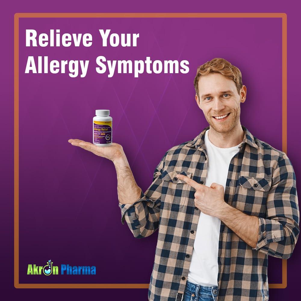 Akron Pharma Akron Pharma Allergy Relief, Fexofenadine Hydrochloride 60 mg, Non-Drowsy Antihistamine,Allergy Symptom Relief, 100 Tablets