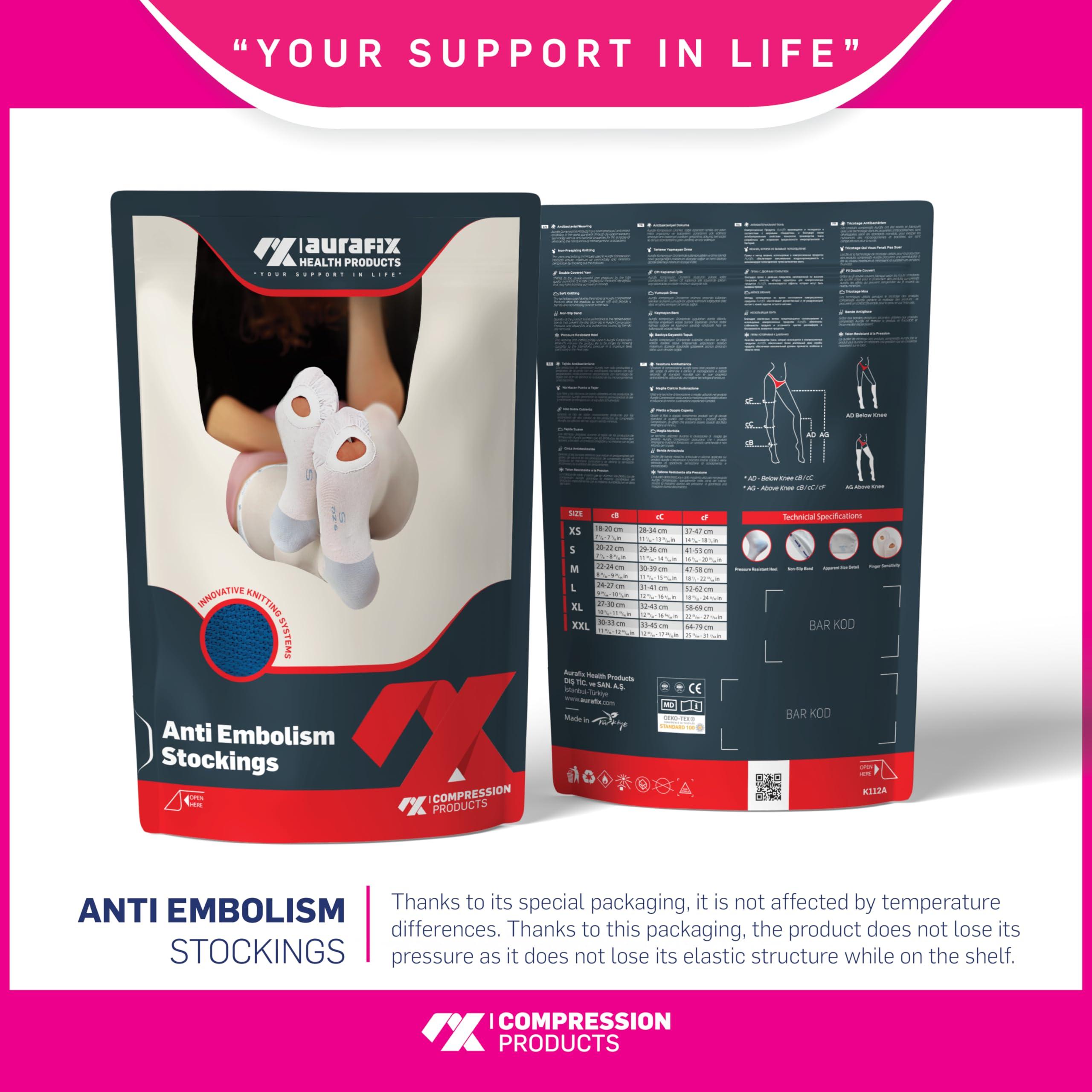 Aurafix AURAFIX - Anti Embolism Compression Stockings for Women Men Knee High Socks Medical Post Surgery Compression Garment -Ted Hose - 15-20 mmHg compression Support with Antiembolic Toe Hole (Small)