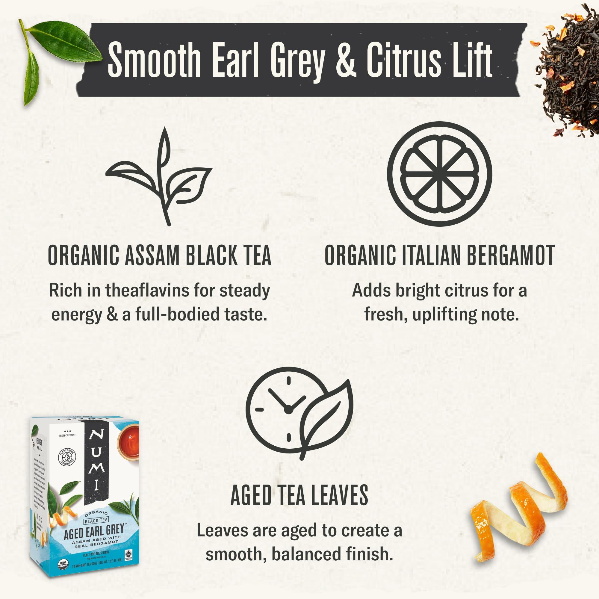 Numi Numi Organic Aged Earl Grey Tea, 100 Tea Bags, Black Tea With Bergamot Orange, Caffeinated
