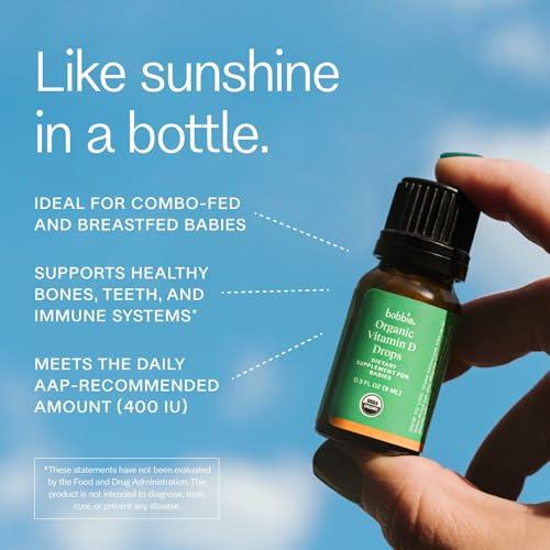 Bobbie Bobbie Organic Baby Vitamin D Drops, Daily Liquid Supplement to Support Development, Immune Health and Strong Teeth and Bones* in Newborn Babies and Infants, Vegan, Infant Vitamin D, 400 IU, 0.3 fl oz