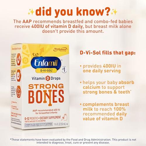 Enfamil Prenatals & Baby Vitamins Enfamil Baby Vitamin D-Vi-Sol Liquid Vitamin D Drops, Supports Strong Teeth & Bone Development, 50mL Bottle (Pack of 2)