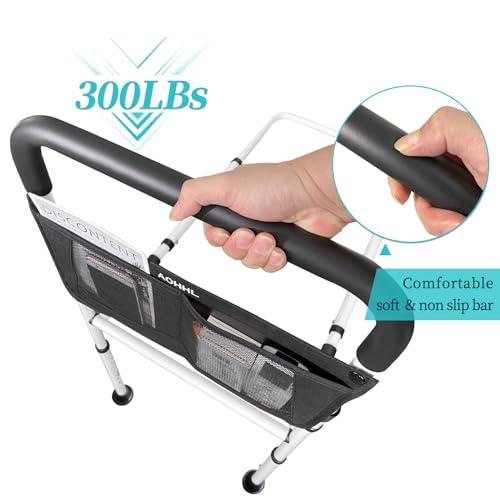 AOHHL Bed Rails for Elderly Adults Safety with Adjustable Heights Storage Pocket Assist Support Side Railings for Seniors Citizens Slides Under Mattressbed Cane Medical Bed Guard Bed Handles Bars (White)