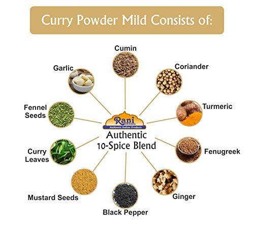 Rani Brand Authentic Indian Products Rani Curry Powder Mild (10-Spice Authentic Indian Blend) 14oz (400g) ~ All Natural | Salt-Free | NO Chili or Peppers | Vegan | No Colors | Gluten Friendly | NON-GMO | Indian Origin