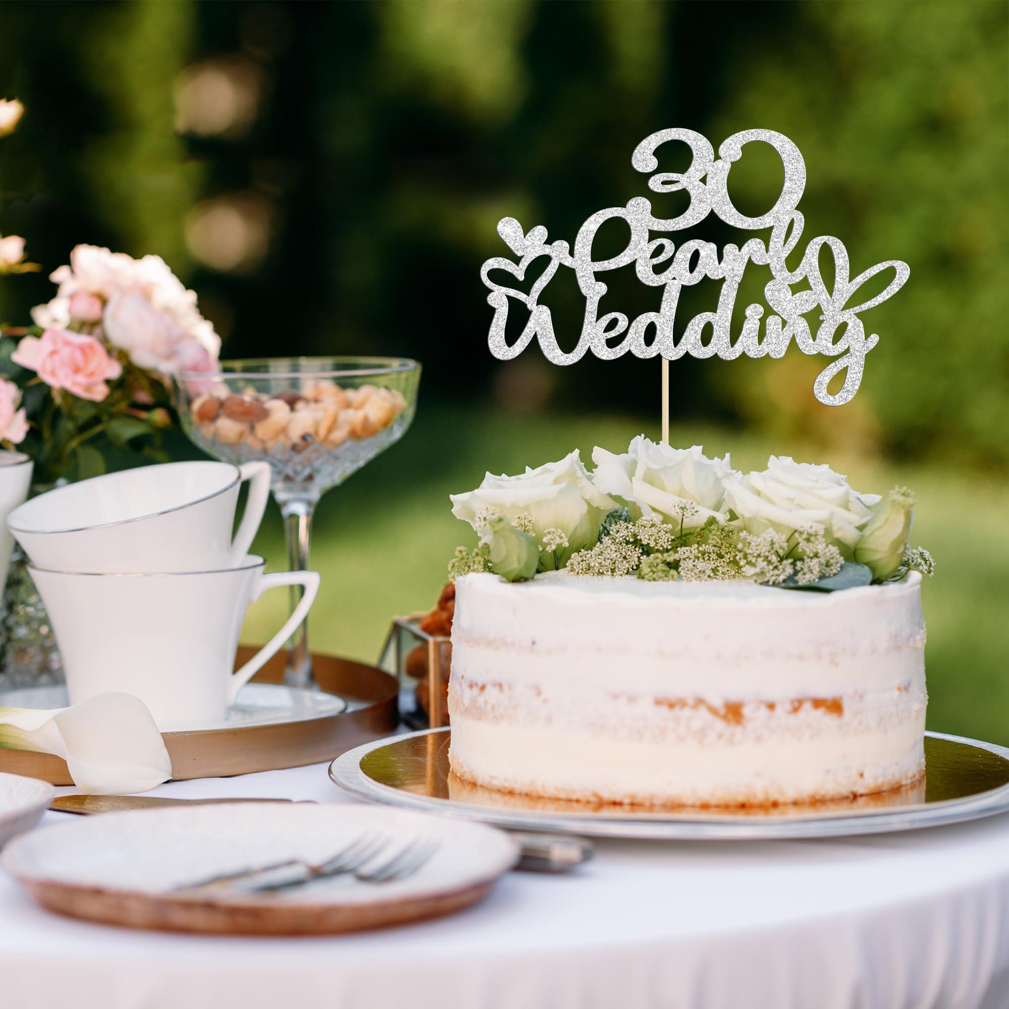 Gyufise Gyufise 1Pcs 30 Pearl Wedding Cake Topper Glitter 30 Pearl Years Cake Pick Decoration for Happy 30th Anniversary Wedding Party Cake Decorations Supplies