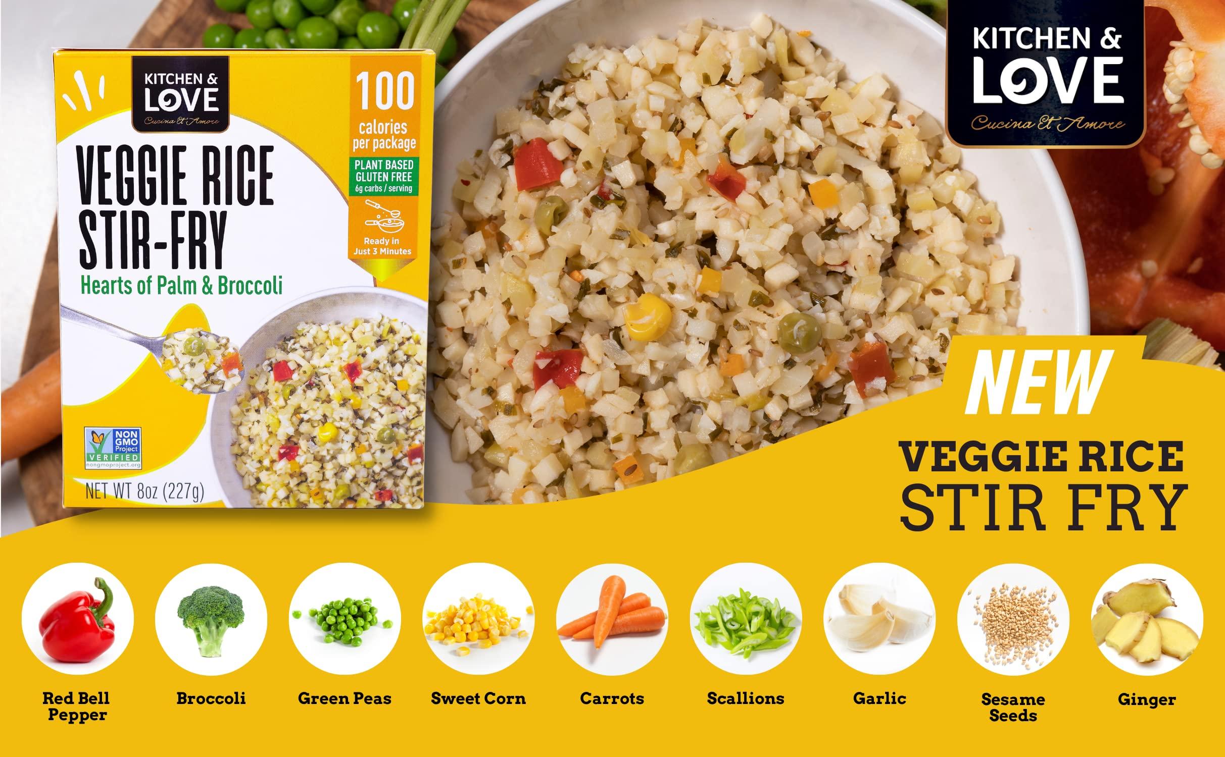 Kitchen & Love Kitchen & Love Hearts of Palm Veggie Rice Stir Fry, Low Carb, Low Calories, Plant Based, Non GMO, Gluten Free Rice Alternative, Vegan, Easy to Prepare Quick Meal 8 Oz (Pack of 3)