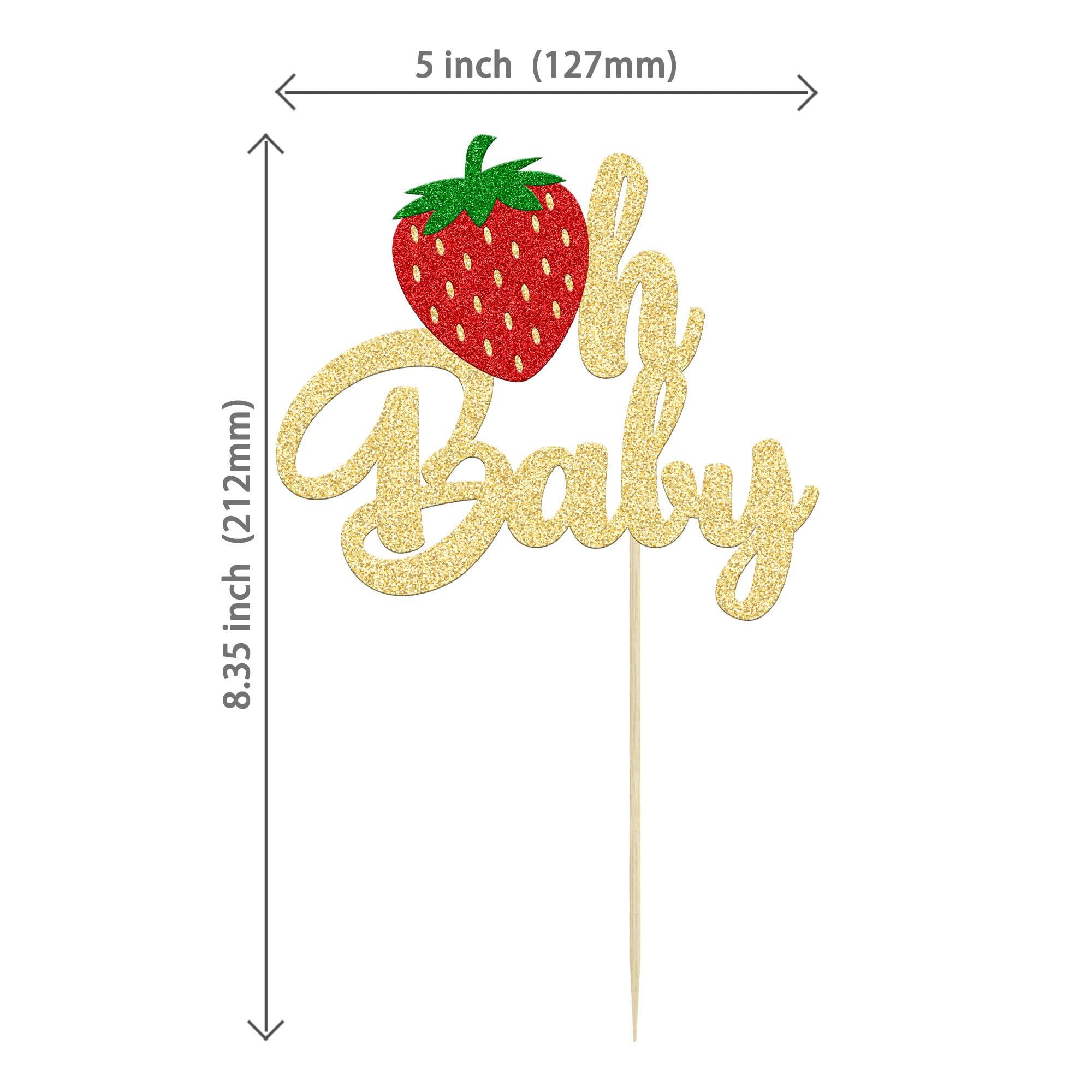 Ephlyn 1Pc Strawberry Oh Baby Cake Topper Glitter Fruit Theme Babyshower Strawberry Cake Decoration for Gender Reveal Baby Shower Kids Boys Girls Birthday Party Cake Decorations Supplies